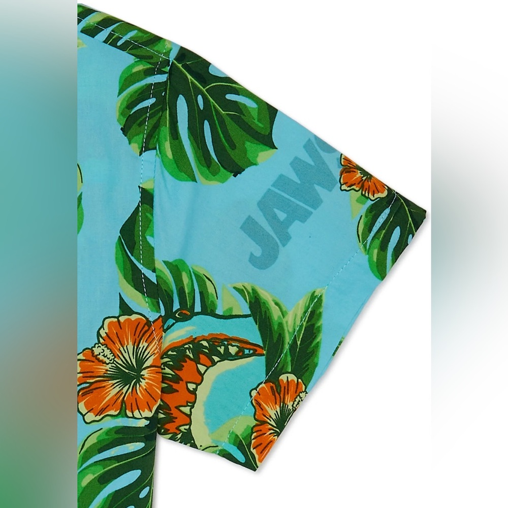 Jaws Tropics, Graphic Boys Button Up Short Sleeve Shirt - Picture 3 of 5